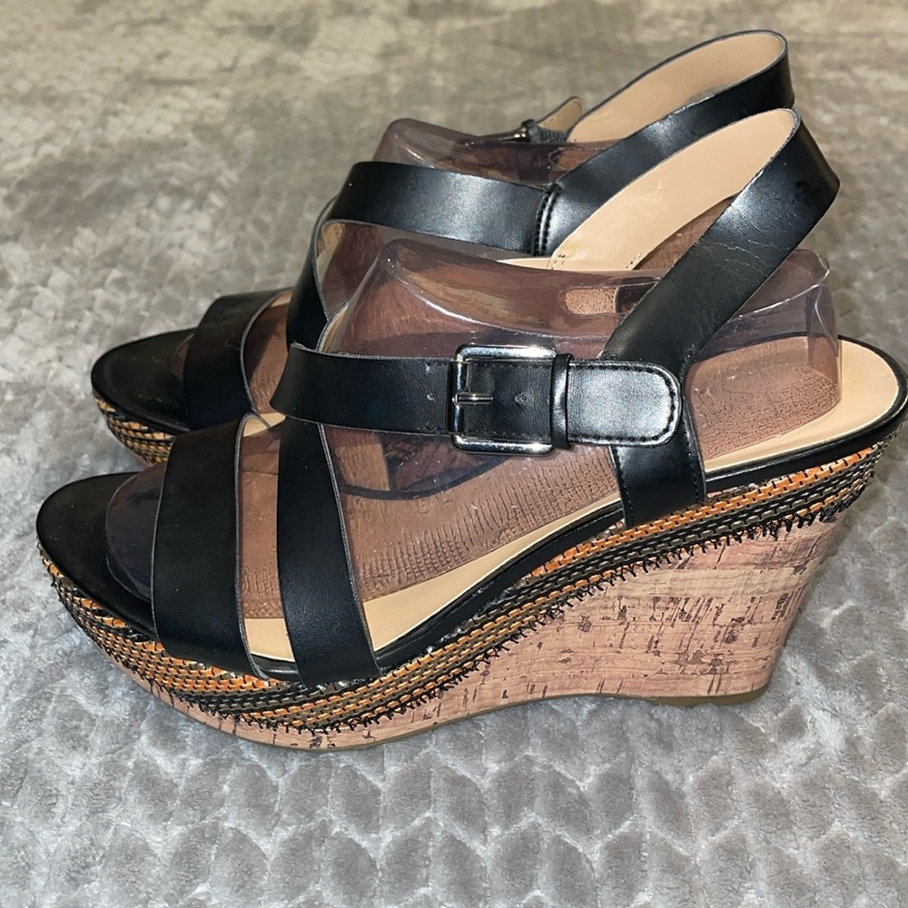 Franco Sarto Stallion 2 Wedges.  Size 9.5.  Vegan Leather.  Faux‎ Leather.